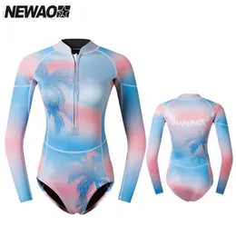 Kombinezony Drysuits Newao Snorkeling Spa Cienki nowy krem przeciwsłoneczny Dive Skin Women Kombinezon do nurkowania Jednoczęściowy strój kąpielowy z długim rękawem Surfing Pływanie HKD230704