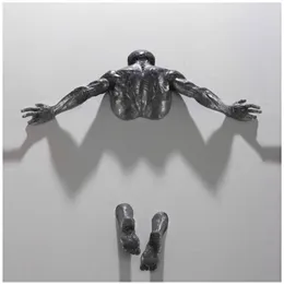 Przedmioty dekoracyjne figurki żywica wspinaczka człowiek rzeźba Wall Art abstrakcyjny charakter galwanizacja imitacja miedzi statua 3D przez dekoracje ścienne 230703