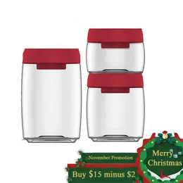 Noel hediye set saklama konteyneri kırmızı renkli vakum kap plastik kahve kavanoz mutfak yemek depolama organizatör atıştırmalık teneke kutu