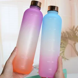 Water Bottles 1000ML Plastic Space Cup Large-Capacity Transparent Frosted Copper Lid Sport Bottle Gradient