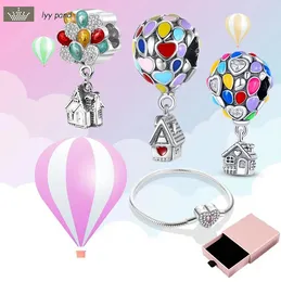 Do biżuterii pandora charms 925 charms koraliki akcesoria Kolorowy zestaw balonów na ogrzane powietrze Różowe serce zestaw charms Wisiorek