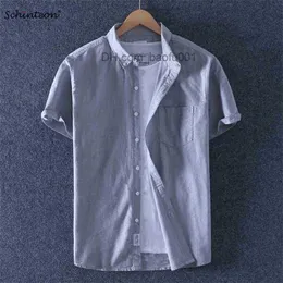 Męskie koszule na co dzień marka Schinteon mężczyźni lato Oxford z krótkim rękawem dorywczo obcisła koszula 100% bawełniane koszule skręcić w dół kołnierz przyjazd 230706