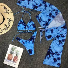 Frauen Bademode Weiblichen Badeanzug Drei-stück Bikini 2023 Tie Dye Frauen Set Neckholder Badende Badeanzug Schwimmen Bademode-frauen Badeanzüge