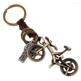 Keychains Creative Keychain Men And Women Small Gifts Alloy Bicycle Retro Woven Leather Pendant Accessories
