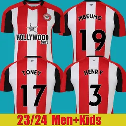 TONEY 23 24 Brentfords Home Soccer Jerseys 2023 2024 Retro MBEUMO HENRY Zweite rote Fußballtrikots Maillots de Football Top thailändische Qualität Jerseys de futbol