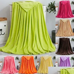 Blankets Coral Fleece Blanket Solid Color Flannel Winter Warm Soft Bedroom Throw Portable Light Weight Quilt Drop Delivery Home Gard Dhew6