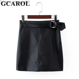 Юбки Gcarol Women Black PU кожаная юбка Mini Mini Aline Metal Bugle Sexy Faux Leather Spring Summ