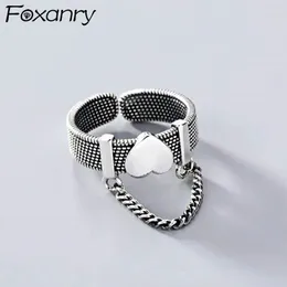 Foxanry Silber Farbe Paare Ringe Neue Mode Vintage Punk Kreative Quaste Kette Liebe Gürtel Party Schmuck Geschenke für Frauen