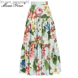 Skirts MoaaYina Summer Women Rose Floral-Print Elegant skirt Z230707