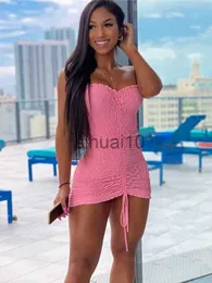 Vestidos casuales hirigin Mujeres Sexy Summer Strapless Tube Top Dress Sexy sin mangas Vacation Beach Mini vestidos Sundress Streetwear Pink J230705