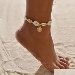 Obrączki Czeska skorupa żółwia Letnia plaża Anklet dla kobiet Żółw Muszla Charm String Koraliki Łańcuchy Bransoletki na kostki Na nodze Boho Dhfmm