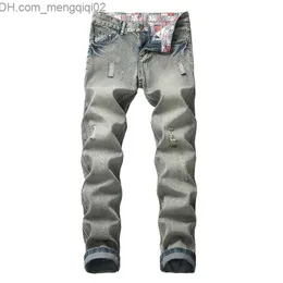 Męskie dżinsy męskie spodnie jeansowe do biegania męskie dżinsy w trudnej sytuacji duże rozmiary fajne chłopięce projektant zgrywanie moda Z230707
