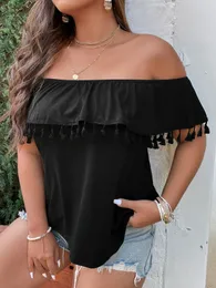 Damska koszulka plus size czarne modne koszulki 2023 letnie rozcięte rękawy 4XL eleganckie bluzki dla pulchnych seksownych Casual Top imprezowy na plaży 230705