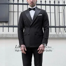 Ternos masculinos formais pretos masculinos com dois seios noivo casamento smoking 2 peças jaqueta calças conjuntos banquete blazer slim fit terno masculino