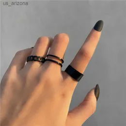 Modyle, conjunto de anillos negros Vintage para mujeres y niñas, anillos de dedo ajustables simples geométricos metálicos Punk, regalos de joyería de tendencia L230620