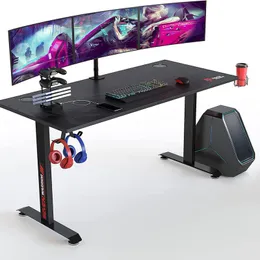 Gaming Desk 60 INCH, T- Shaped Carbon Fiber Surface Computer Desk with Full Desk FSXUOLIPI Pad, Ergonomic E-Sport Style Gamer Desk with Doub