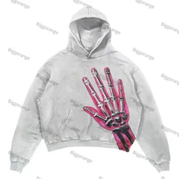 Moletons masculinos com capuz feminino hiphop retrô com estampa de palma fashion solto suéter casual masculino e feminino top street com capuz mais velo suéter Harajuku 230705