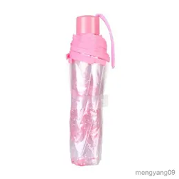 Paraplyer Transparenta paraplyer skyddar mot vind Regn Cherry Sakura Fold Girl Paraply Bärbar Söt hushållsregnkläder R230705