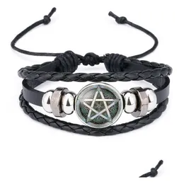 Pulseras con dijes Antiguo Egipto Pentáculo Signo misterioso para mujeres Hombres Vintage Retro Pentagrama Abrigo de cuero Brazalete Joyería de moda Dro Dhwet