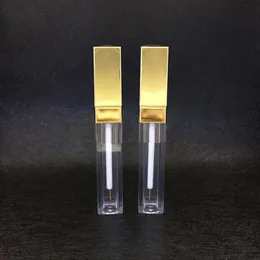 Tubo de delineador de ojos acrílico transparente de 5 ml, tubo cosmético de tubo de brillo de labios con tapa dorada, tapón de plástico F20171660 Qgcqd
