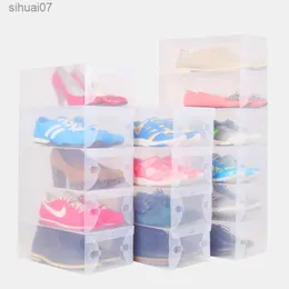 10 個良質靴収納ボックス透明メイクオーガナイザー透明プラスチック折りたたみケースボックスホルダー家庭用便利ツール L230705