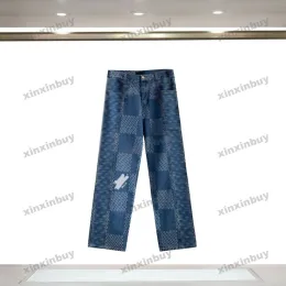 Xinxinbuy erkek kadın tasarımcı pantolon paris yok Jacquard bayan mektup nakış yıkanmış kot kot sıradan pantolon siyah s-2xl