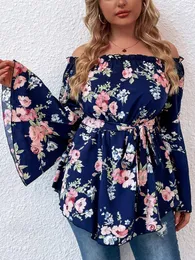 Damska koszulka plus size Kwiatowy nadruk Duże bluzki Peplum dla pulchnych kobiet Curvy Topy Wiosna Lato 2023 Sznurowanie Jednolita, Oversize Duża odzież 230705