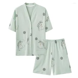 Vrouwen Nachtkleding Zomer Pyjama Vrouwen M-4XL Kimono Gebreide Katoenen Pyjama Set Leuke Cartoon Pijamas V-hals Dames Thuis Kleding