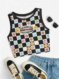 Serbatoi da donna Y2K Vestiti Cartoon Lettera Stampa Grafica Canotta Donna Estate Grunge Punk High Street Plaid Senza maniche Crop Streetwear 2023