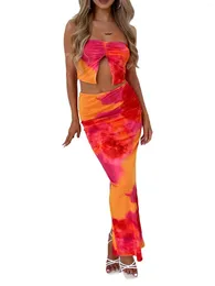 Vestido de dos piezas Mujer Estilo bohemio Blusa con hombros descubiertos y falda larga de cintura alta con estampado floral - Traje de verano de moda 2023