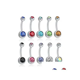 Anillos de botón de campana de ombligo Cristal de vientre de acero inoxidable Barras de piercing de cuerpo hipoalergénicas Joyas para mujer Bikini Joyería de moda Dhfrj