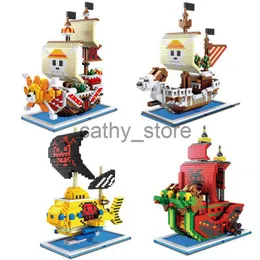 Modellbyggsatser One Piece Anime Byggstenar Tecknad figur Piratskepp Merry Thousand Suns Tegel Montera Block Barn Pedagogisk leksak Present x0705