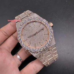 The Latest Men's Hip Hop Watch In 2023 Large Diamond Bezel Top Quality Electroplated Rose Gold Case Shiny Watch CZ Diamonds Full Diamond Dial Automatic Movement