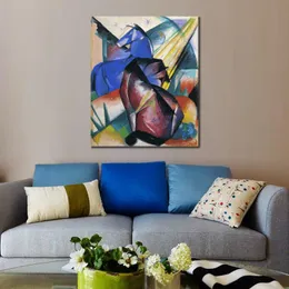 Abstrakte Landschafts-Leinwandkunst, zwei Pferde, rot und blau, Franz Marc-Ölgemälde, handgefertigtes impressionistisches Kunstwerk