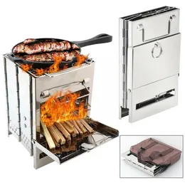 BBQ Grills Square Wood Burning Camp Stove Outdoor Survival Mini Grill Camping Firewood Folding Picnic 230704