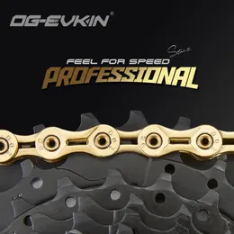 Correntes de Bicicleta OG EVKIN C 01 9 10 11 Velocidade Corrente de Bicicleta Meio Cheia Hollow Mountain Road Ultraleve 116 Quick Link Gold Silver 230704