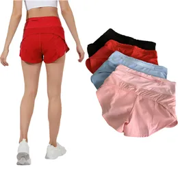 L Luxuriöse 3-Zoll-Yoga-Shorts Hotty Hot Damen-Designer-Shorts mit hoher Taille für Fitnessstudio, Sporthose, Laufhose, reflektierendes Streifenfutter, Gürteltaschen