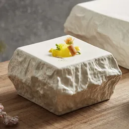 ユニークな正方形の磁器皿厚い岩石サービング寿司ステーキレストラン分子美食白ディナープレート