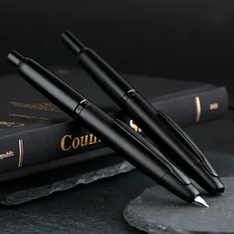نافورة أقلام ماتي أسود ماجوهن A1 Press Fountain Pen القابلة للسحب القابلة للسحب قلم الحبر المعدني 0.4 مم مع محول لكتابة 230704