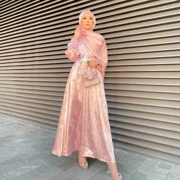 Abbigliamento etnico Moda musulmana Abito Hijab islamico Manica a palloncino Jacquard Weave Silky Abaya Dubai Turchia Arabo Abiti africani Kaftan 230705