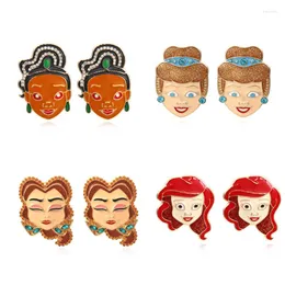 Kolczyki sztyfty HUANZHI 2023 kolorowe kroplówki oleju Rhinestone Cute Cartoon księżniczka Avatar dla kobiet dziewczyn Party biżuteria prezenty