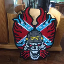 100 % broderi Rebel Rider Skull American Flag Patch Broderi Iron On Patch Badge 10 st Lot Applikation DIY Shipp3315
