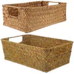 Garrafas de armazenamento 2 peças cesta tecida à mão Latas para lanches Suprimentos Rack Cestas para casa decoração