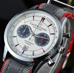 Yeni Carl F. Bucherer Mens Watch Limited Edition Beş İtiraz Serisi Renkli Yüz Zamanlayıcı Mavi Dial Üst Kumaş Kuvars Tasarımcı Hareketi Yüksek Kaliteli Montre