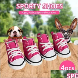 Собачья одежда 4pcs обувь ботинки Canvas Puppy Pet Sporty Anti-Skid Accessories Accessories Drop Drod
