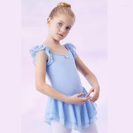 Sahne Giyim Mavi Bale Elbise Kızlar Dans Sınavları Bodysuit Çocuklar Balerin Tutu Jimnastik Sapık Kız Şifon Etek