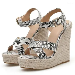 Sandals Wedge Women's Summer Snake Print Sexy Super High Heel Shoes Fashion Roman Style Handwoven Platform