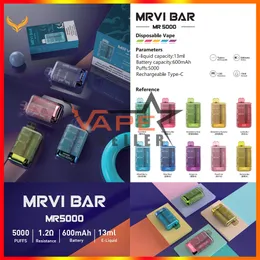 Autentisk MRVI 5000 Puffs Disponibel Vape E Cigarette Elf Crystal Bar med 13 ml patron 600mAh uppladdningsbart batteri Bang BC5000-enhet