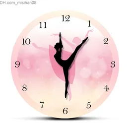 Orologi da parete Orologi da parete Ballerina classica con numeri arabi Decorazioni per la camera da letto della ragazza Orologio da parete rosa principessa Dancing Wall Art Ballerina Moving Leg Z230706