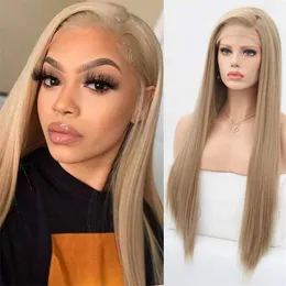 Long Straight Lace Wigs For Black Women Ash Blonde Cosplay Wig Synthetic Hair Wigs Lace Wig Free Part Lace Frontal Hair 230524